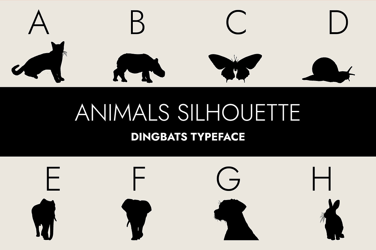 Animals Silhouette Dingbats Font, a Symbol Font by Minimalartstudio (Photo 1 of 8)