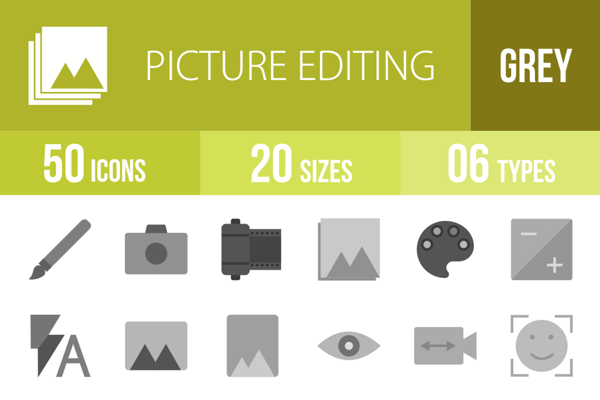 50 Picture Editing Greyscale Icons, an Icon by IconBunny | Creative Market