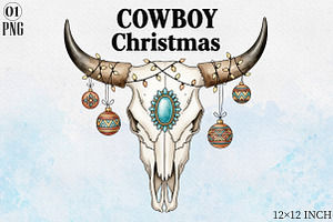 Bull Skull Cowboy Christmas Sublimat, a Graphic by Libby Wishes