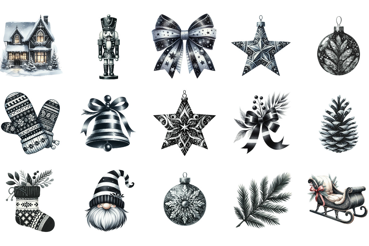 Black and White Christmas Clipart, an Illustration by Designking (Photo 4 of 5)