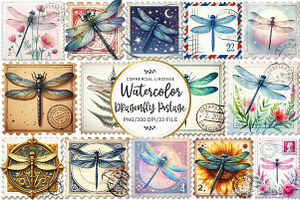 Dragonfly Postage Stamp Clipart, an Illustration by OK Design