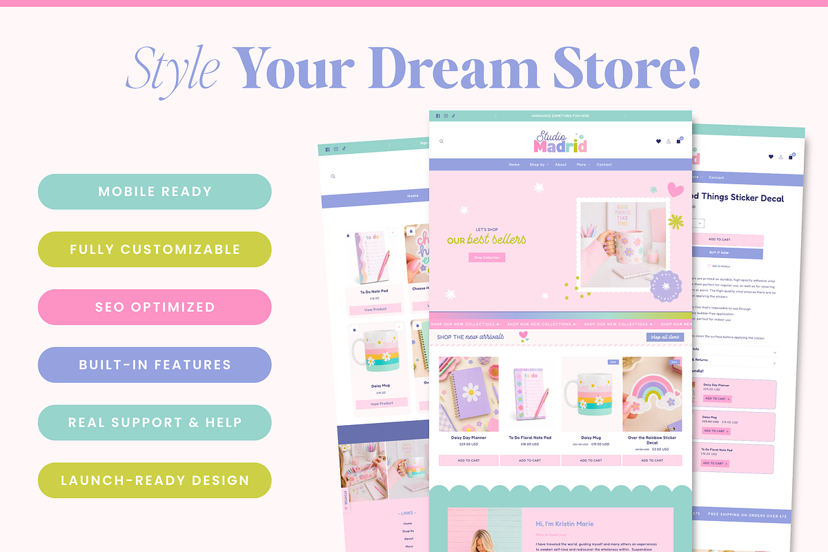 Cute Pastel Stationery Shopify Theme, a Shopify Template by Macarons and Mimosas (Photo 2 of 9)
