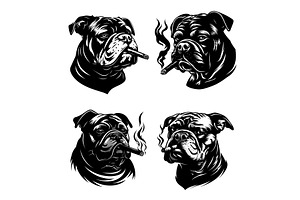 Engraving bulldog heads with cigar, an Animal Illustration by Stock-Smart-Start