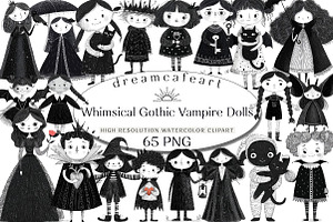 Whimsical Gothic Vampire Dolls Clipa, an Illustration by DreamCafeArt