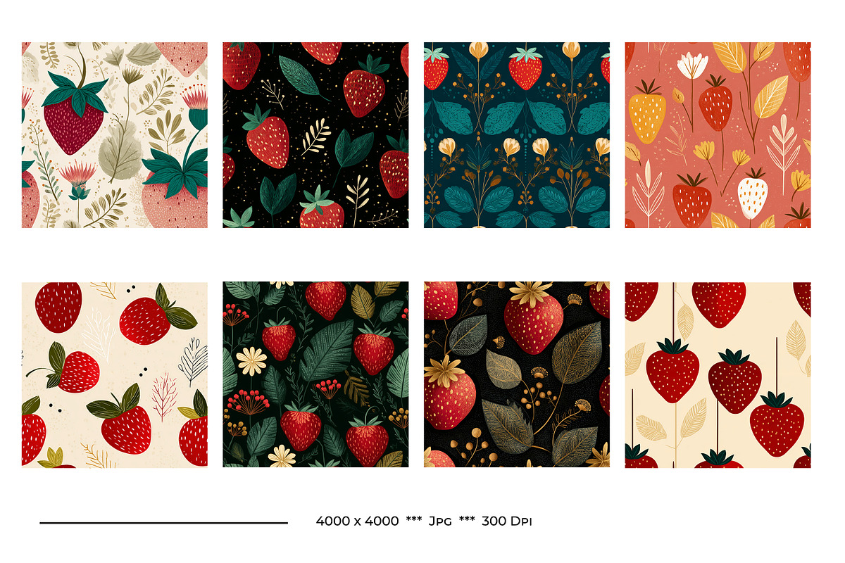 Strawberry Retro Art Style Patterns, a Pattern Graphic by karenfoleyphoto (Photo 6 of 16)