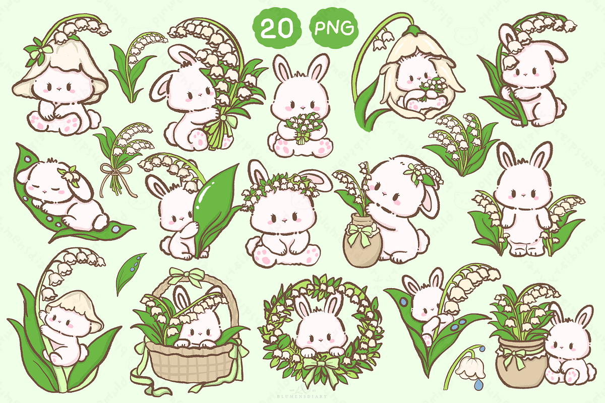 Lily of the Valley Bunny Clipart, an Animal Illustration by Blumensdiary (Photo 2 of 6)