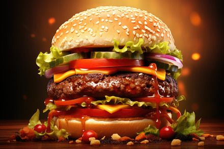 Big tasty cheeseburger with fresh ve, a Photo by Iftikhar Alam
