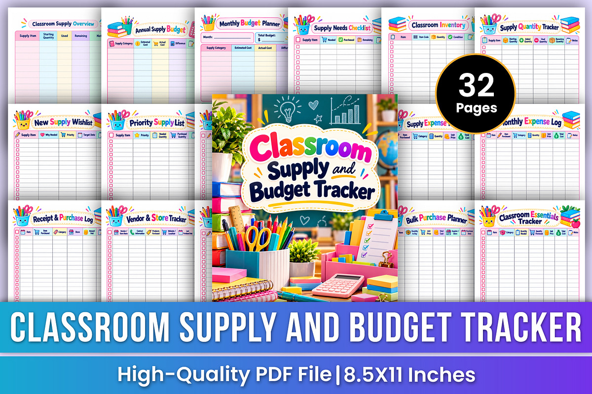 Classroom Supply & Budget Tracker, a Stationery Template by Mustafiz (Photo 1 of 4)