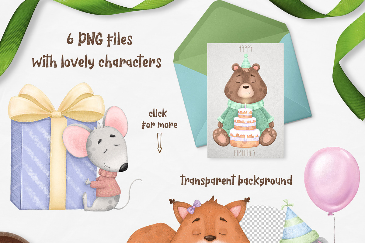 Happy Birthday Cute Animal clip art, an Animal Illustration by ekossa_art (Photo 2 of 4)