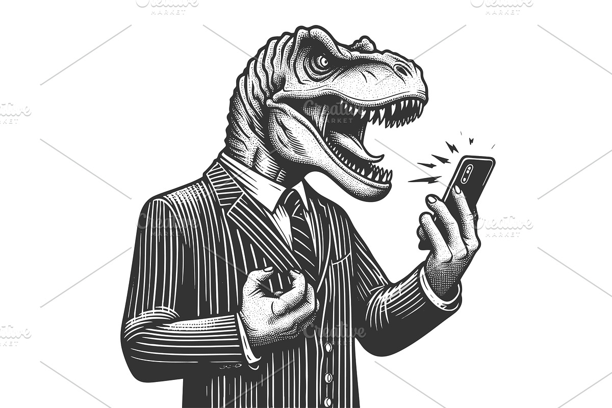 Angry Dinosaur Businessman Yelling, a Finance Illustration by AlexArt
