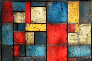 Colorful stained glass artwork featuring geometric patterns of r, a Decorative Illustration by ImageMir