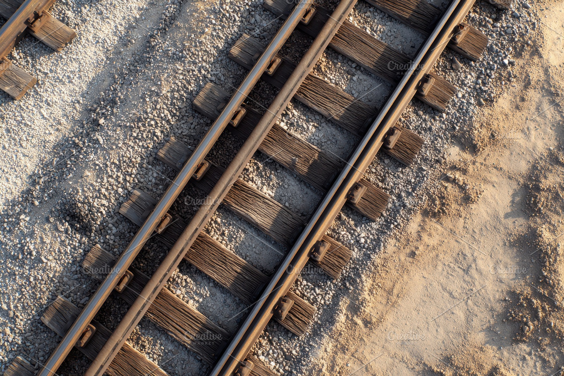 Rails line the ground in a construct, a Photo by Pavel_design