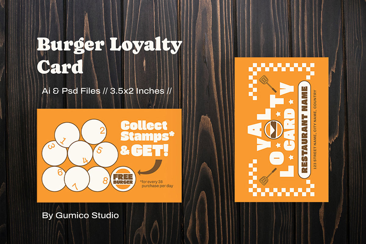 Burger Loyalty Card, a Card Template by Gumico Studio. (Photo 1 of 3)