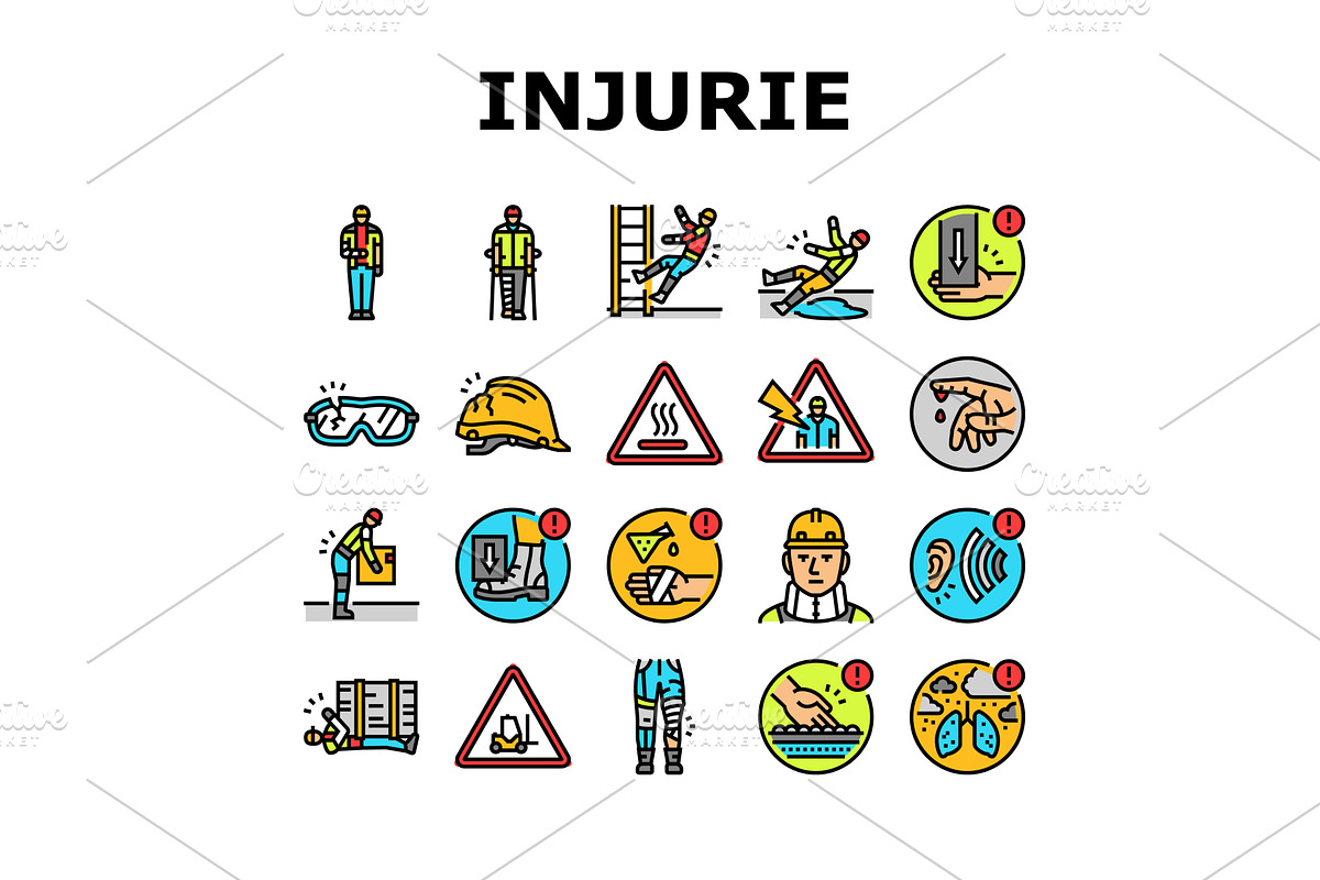 workplace injuries accident icons, an Object Illustration by pikepicture