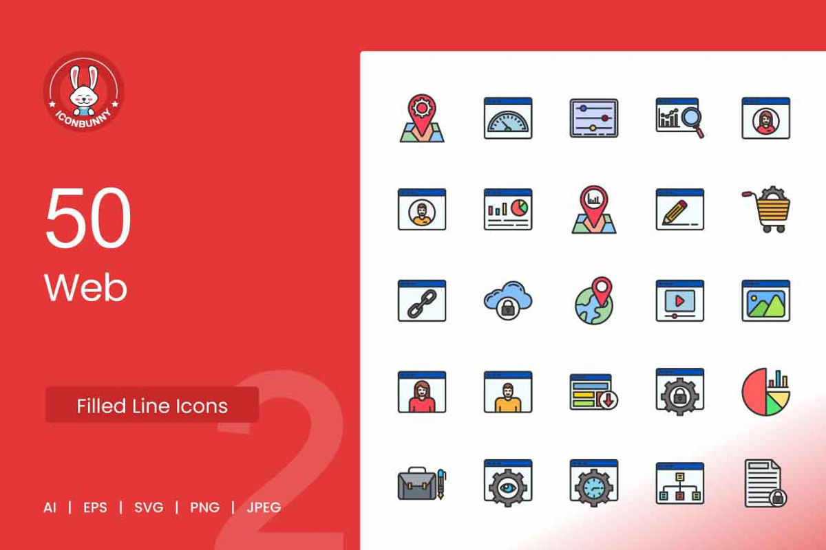 50 Web Filled Line Icons, an Icon by IconBunny (Photo 1 of 2)
