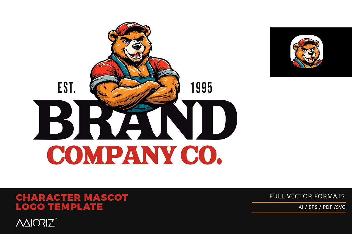 Muscle Bear Charcter Logo Template, a Branding & Logo Template by Maioriz Shop (Photo 1 of 2)