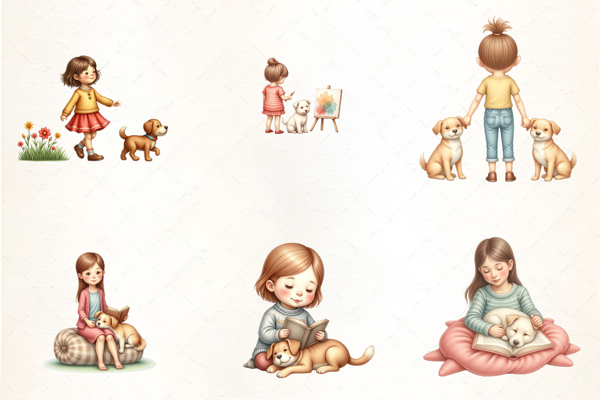 Girl & Best Friends Dogs PNG, an Illustration by CrexoraLab (Photo 3 of 5)