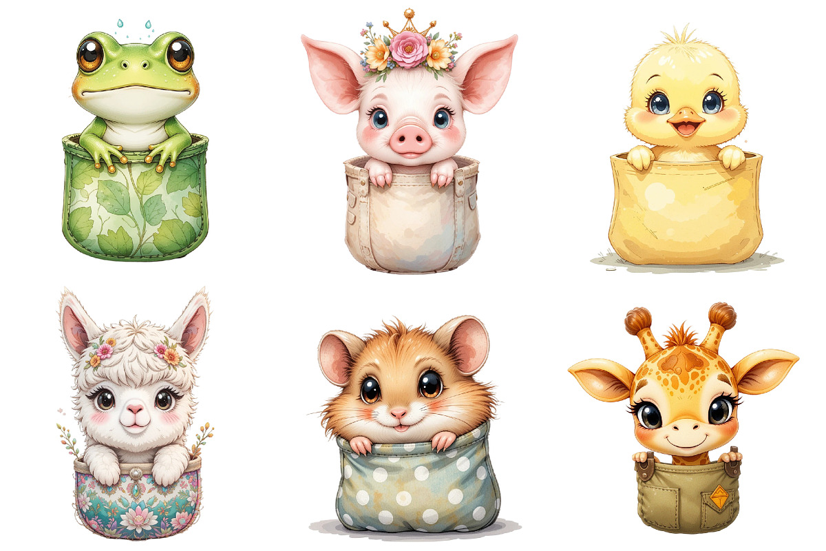 Peeking Cute Animals Pocket Clipart, an Illustration by DreamArtGraphic (Photo 3 of 4)