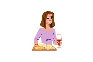 Woman holding glass of wine and, a Food Illustration by pikepicture
