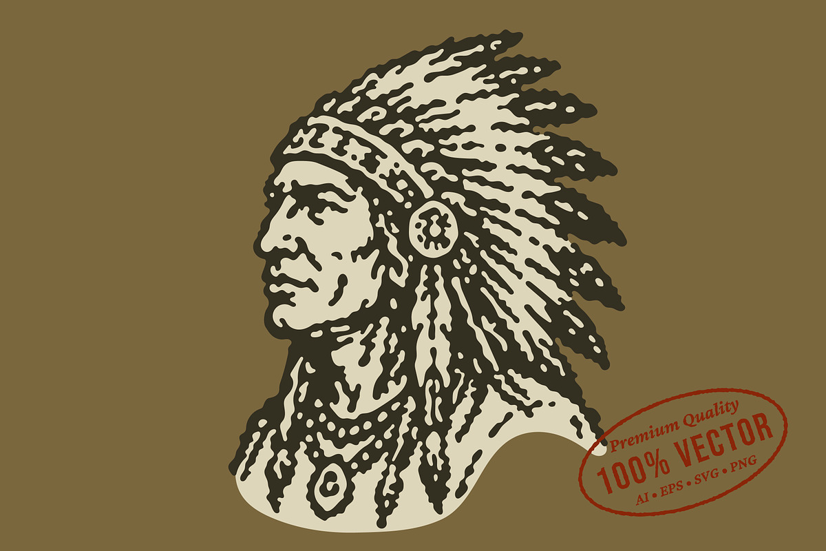 Vintage Indian Chief Illustration, a Person Illustration by lettett (Photo 1 of 3)