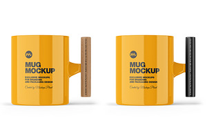 Glossy Mug W/ Wooden Handle Mockups