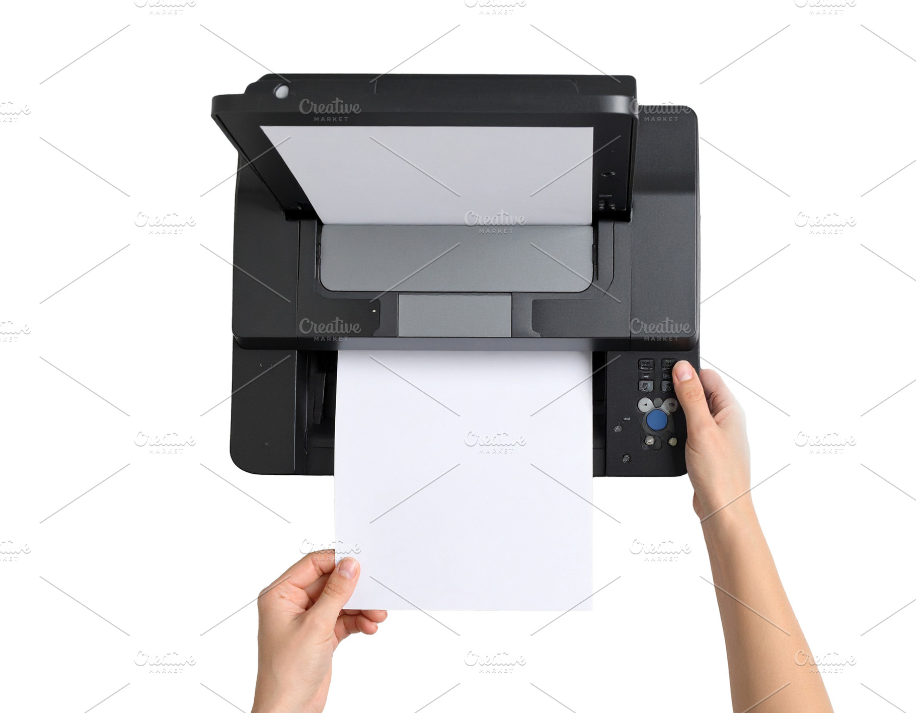 Hand placing a paper document into a print, a Technology Photo by DanFLCreativo