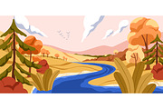 Autumn nature, fall landscapes set, a Seasonal Illustration by Good Studio (Thumbnail 2 of 5)