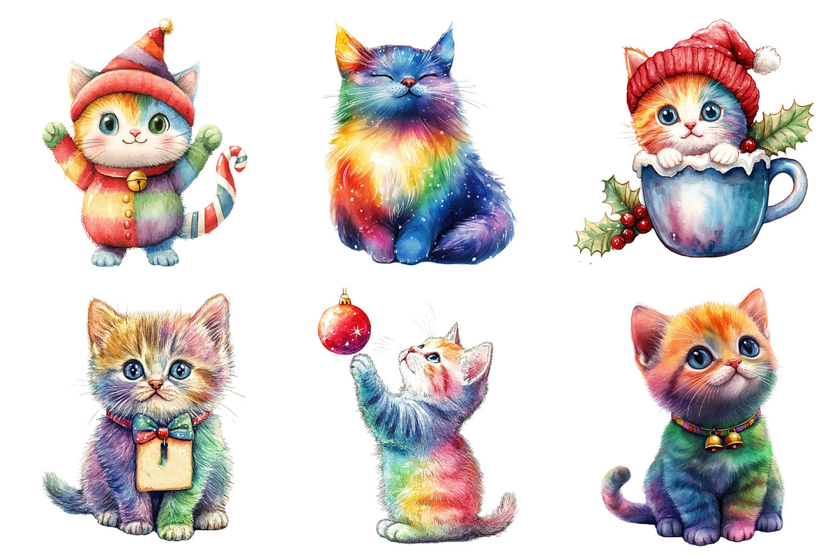 Rainbow Christmas Cat Clipart, an Illustration by Daily.Designs (Photo 2 of 5)