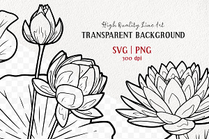 Lotus Flower Vector Line Art Set