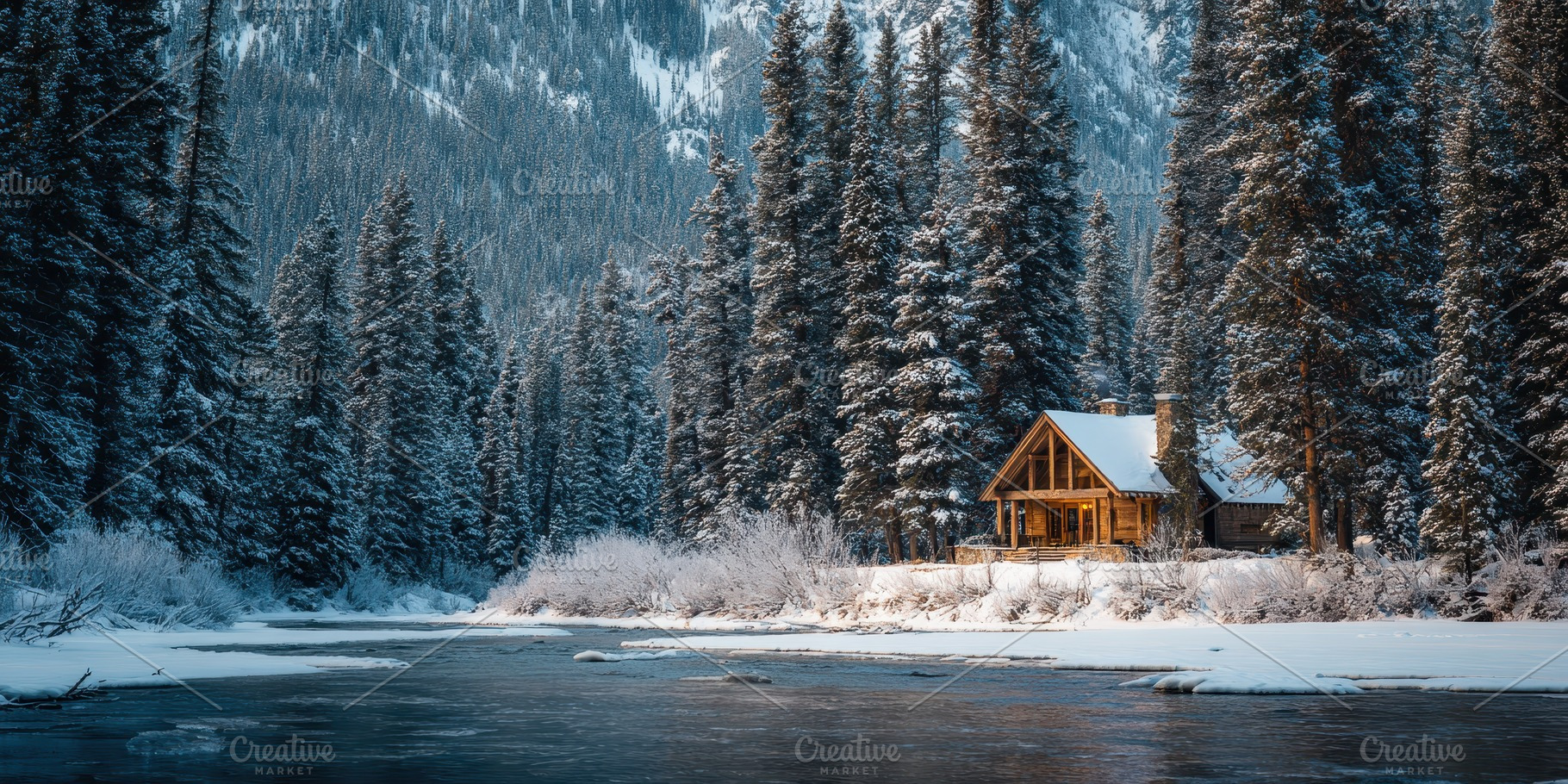 Wooden cabin surrounded by snow, a Photo by Pavel_design