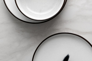 Black and white tableware set on whi, a Food & Drink Photo by Edalin's Store