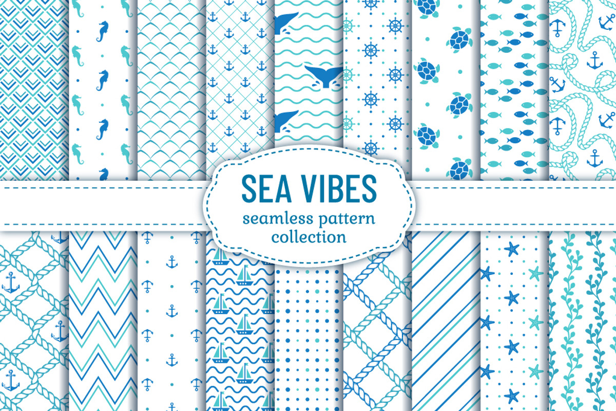 Sea seamless patterns, a Pattern Graphic by JuliaMalinovskaya (Photo 1 of 7)