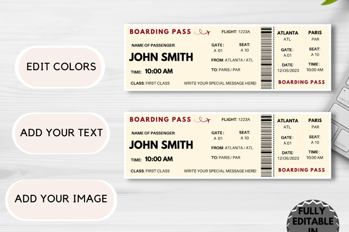 Editable Boarding Pass Template, a Card Template by YasdeyDesigns (Photo 7 of 8)