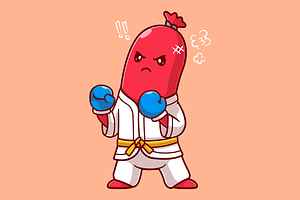 Cute Sausage Hotdog Boxing Karate, a Food Illustration by Catalyst Labs