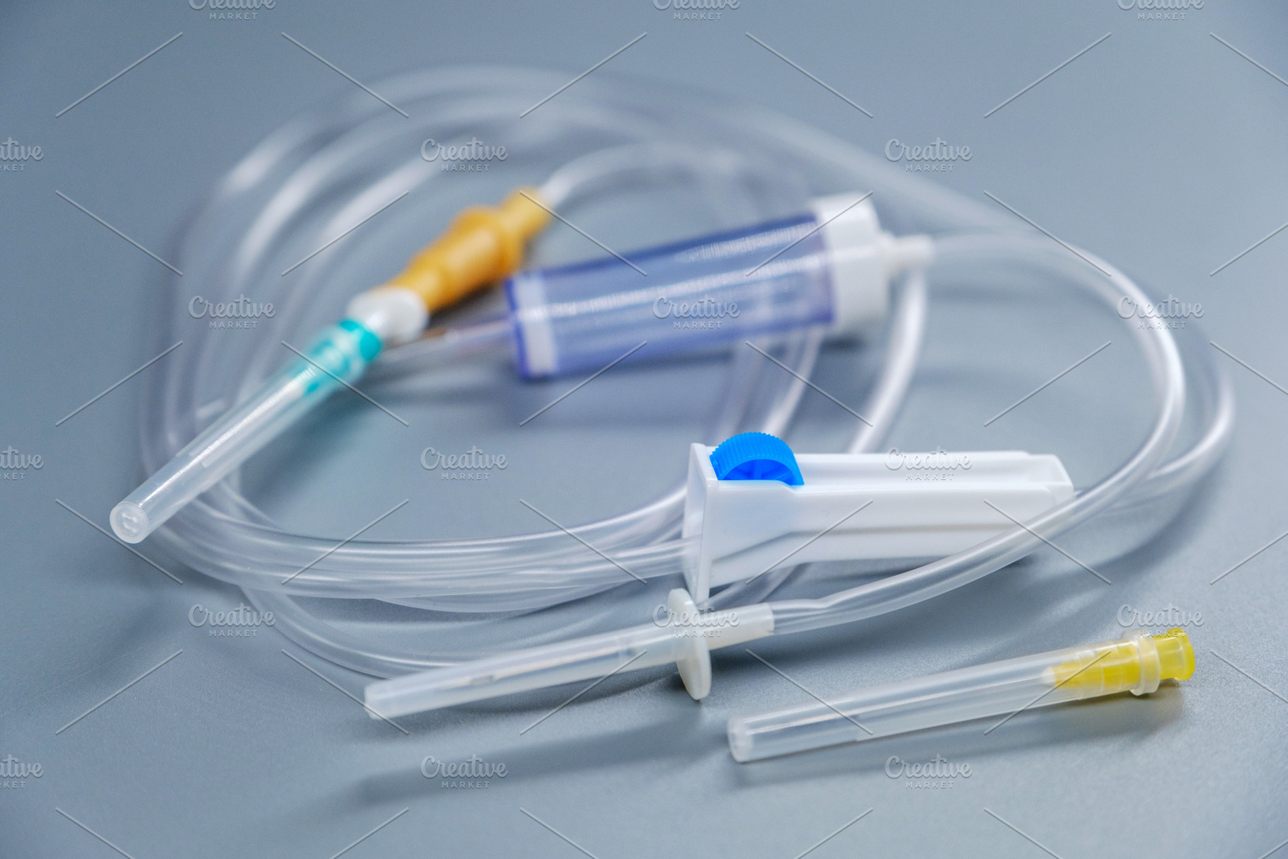 Infusion set Luer Slip IS-D with metal spike for intravenous drip. Professional, a Health & Medical Photo by Rohan Photography