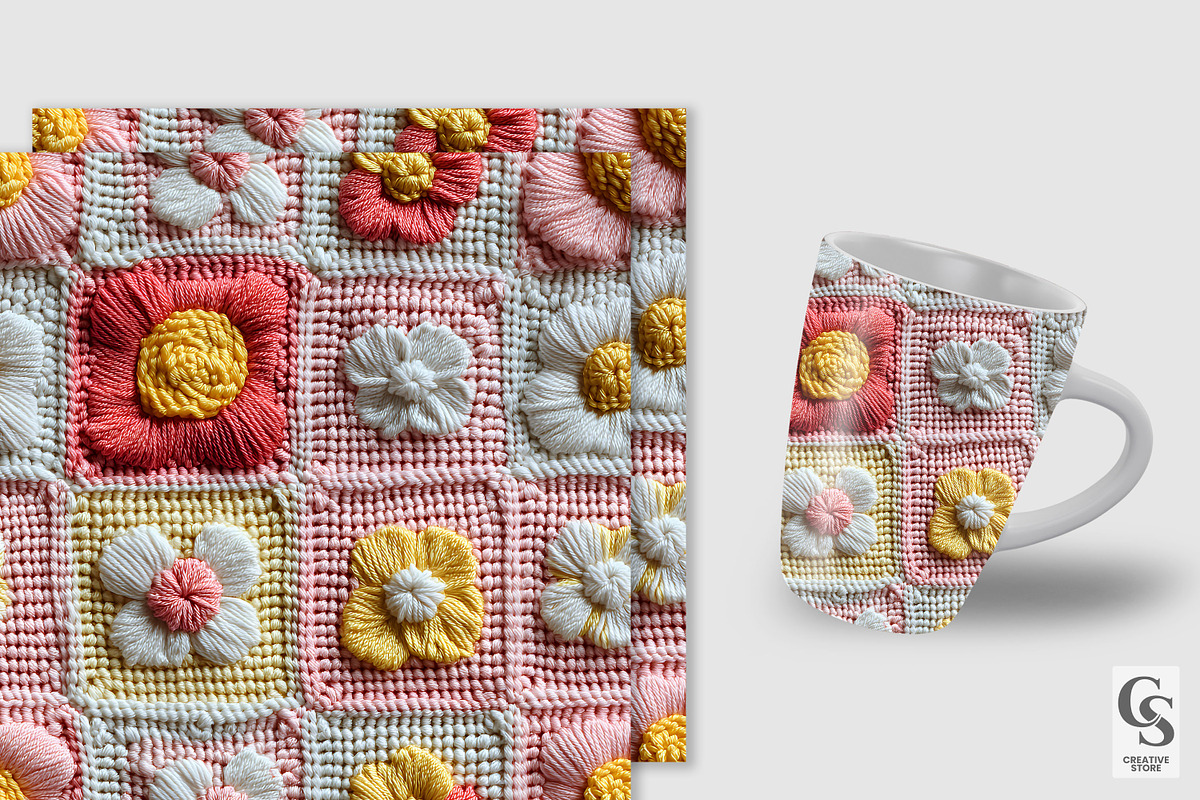 Spring Knitted Flowers Digital Paper, a Pattern Graphic by Creative Store (Photo 2 of 5)