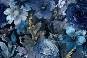 Blue Floral Seamless Pattern, a Decorative Illustration by Virgo Studio