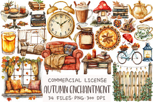 Watercolor Autumn Enchantment Clipar, an Illustration by OK Design