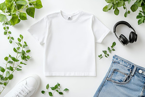 White T-shirt Jeans Headphones and S, a Beauty & Fashion Photo by Pixeness Studio