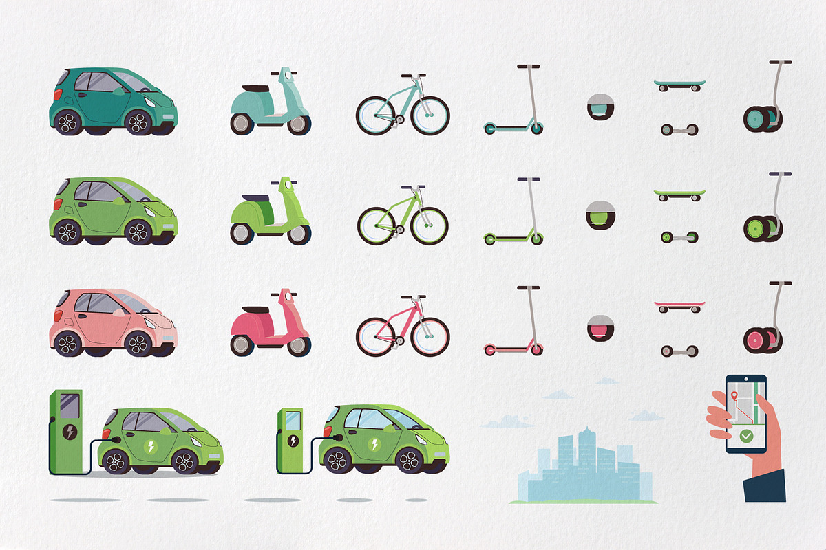 People riding eco electric transport, a Person Illustration by Anna Summer (Photo 3 of 9)