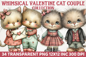 Whimsical Valentine Cat Couple PNG, an Illustration by RobertsArt