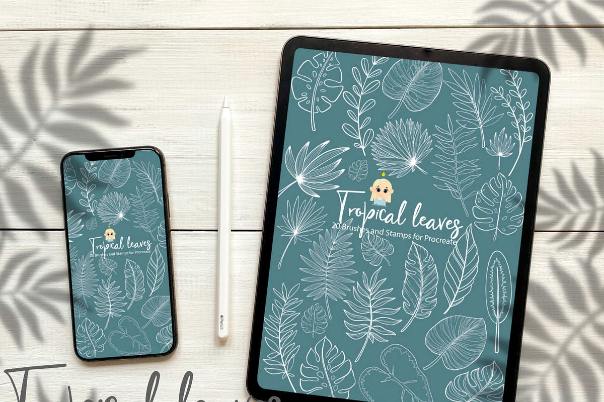 Tropical Leaf Procreate Stamp Brush, a Brush Add-On by Natalya_Mona_Art (Photo 1 of 4)