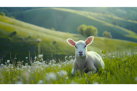 A peaceful lamb peacefully relaxing, an Animal Photo by Neirfy