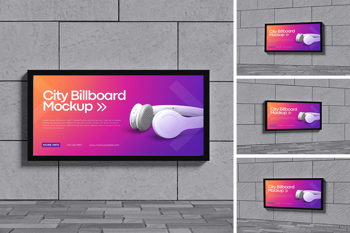 City Billboard Mockup, an Advertising Mockup by Pikachudesign (Photo 1 of 5)