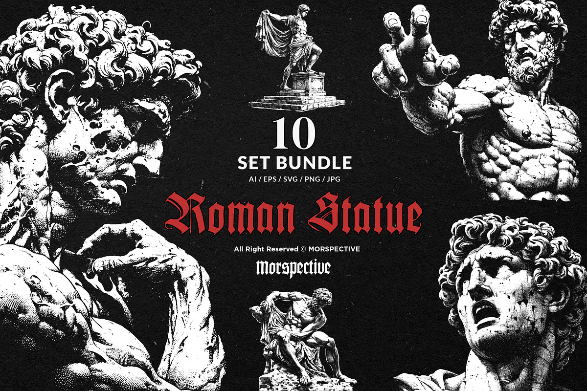 10 Bundle Dark Art Roman Statue Gods, an Illustration by Morspective (Photo 1 of 7)