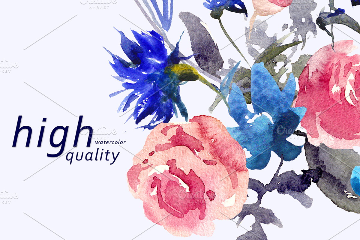Blue floral watercolor set, a Decorative Illustration by Tamaretto (Photo 9 of 9)