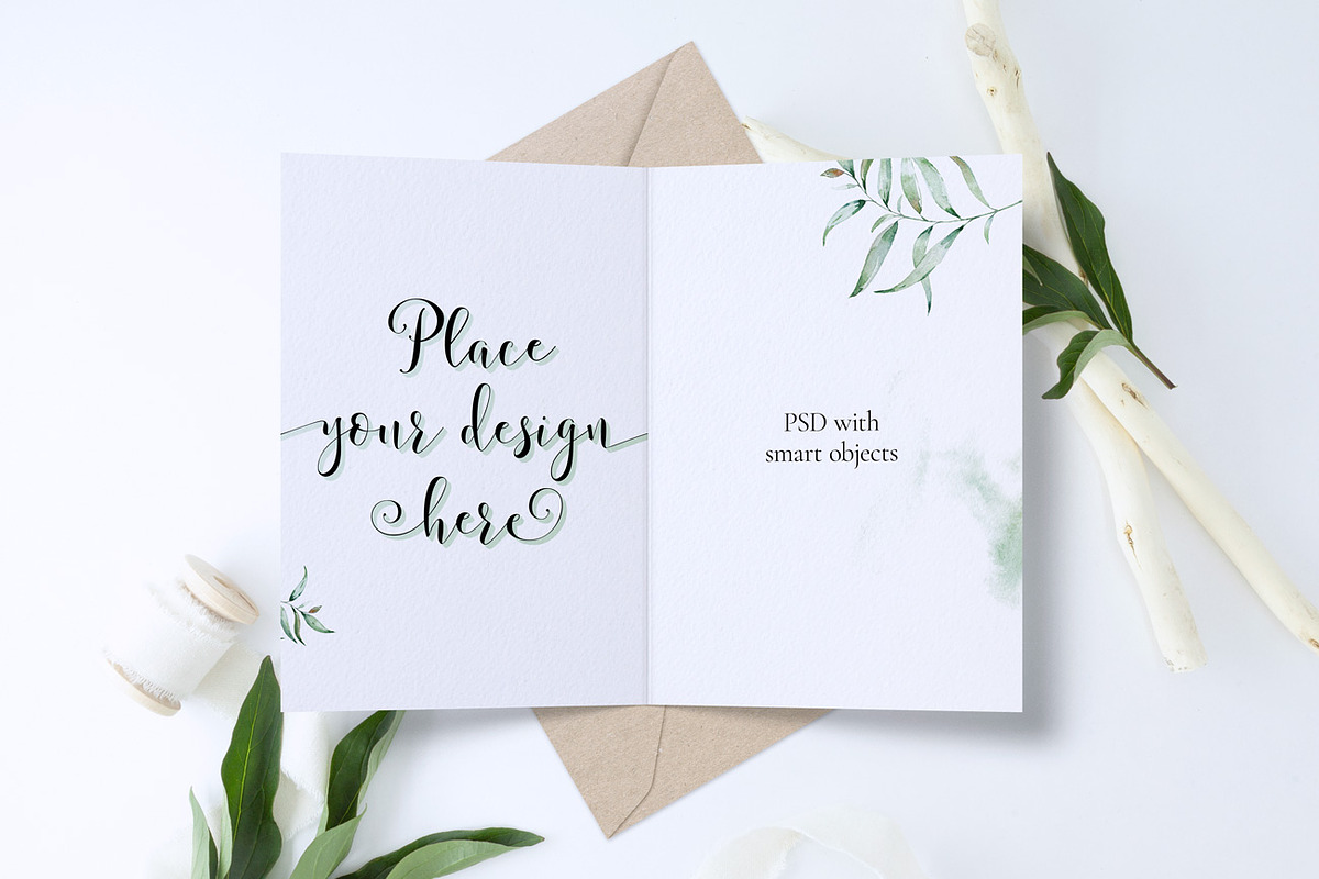Peony leaves and 5x7 card Mockup, a Print Template by Alice Bluefox (Photo 7 of 9)