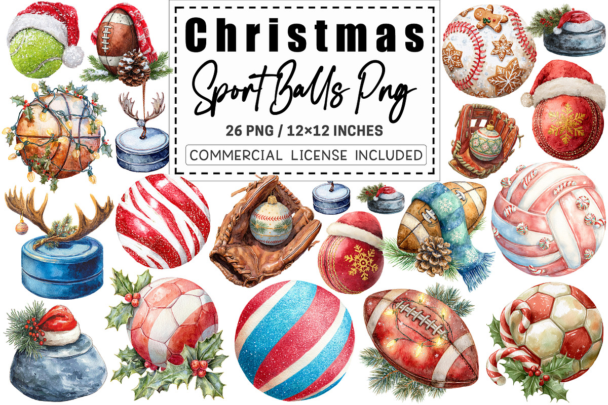Christmas Sport Balls Sublimation, a Graphic by CitraGraphics (Photo 1 of 4)