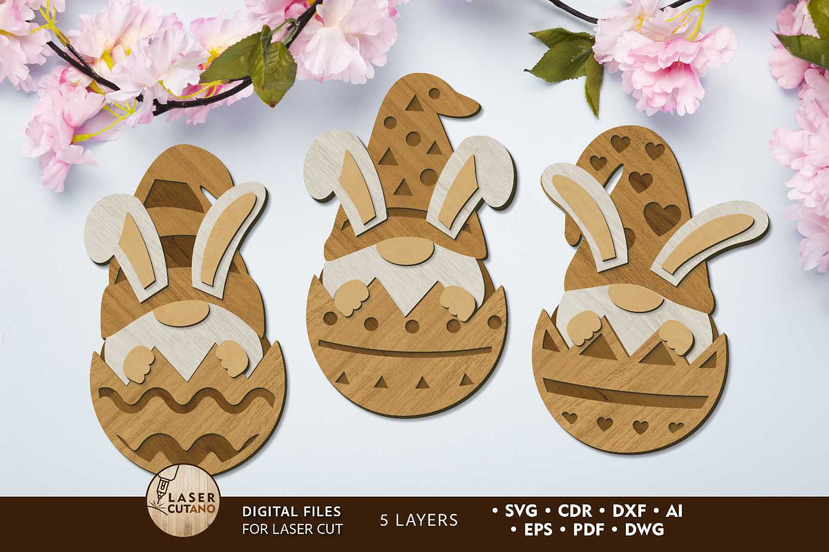 Easter Bunny Gnome in Egg, Cut File, a Design Template by LaserCutano (Photo 1 of 7)
