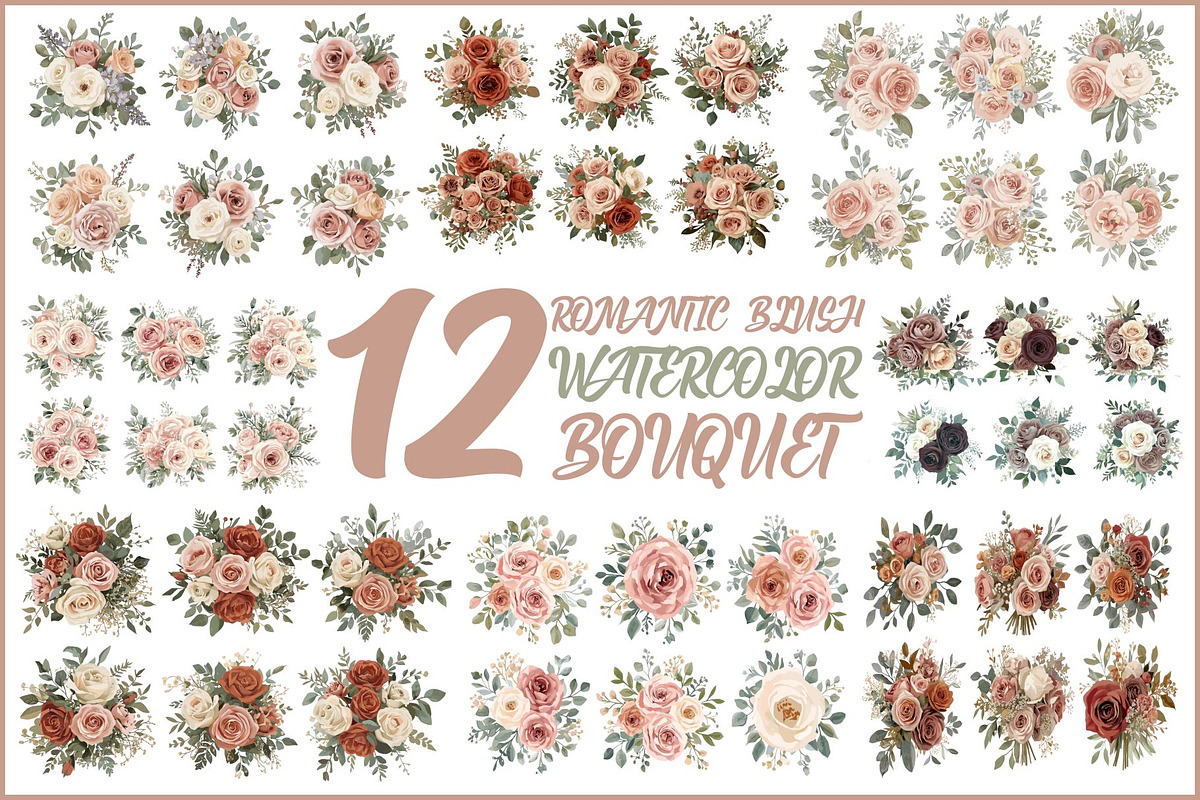 Blush Floral Watercolor Bundle, an Illustration by musafir_fashion (Photo 1 of 13)